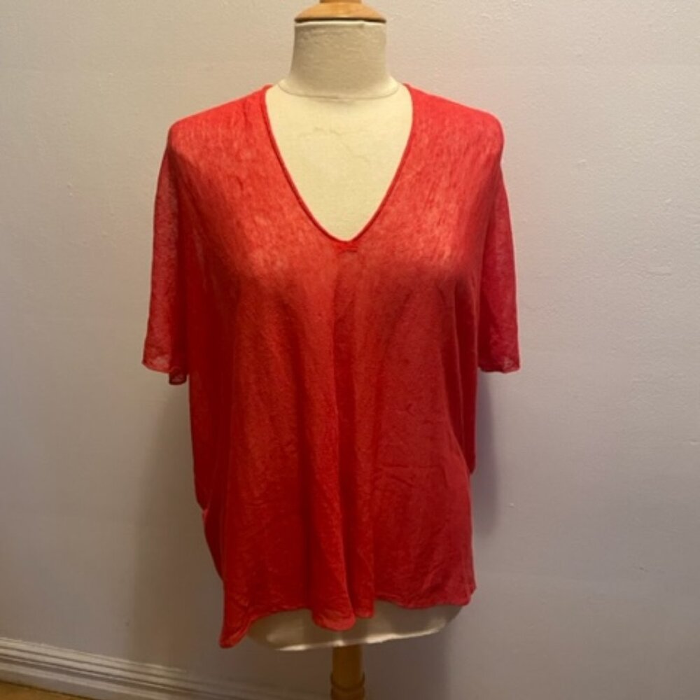 NWT Stefanel red linen blend cap sleeve oversize double V-neck sweater